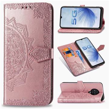 Embossing Imprint Mandala Flower Leather Wallet Case for Vivo S6 5G - Rose Gold