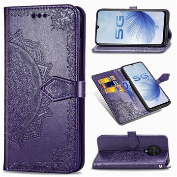 Embossing Imprint Mandala Flower Leather Wallet Case for Vivo S6 5G - Purple