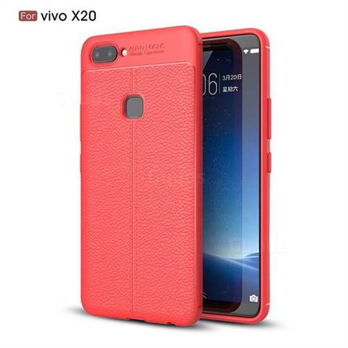 Luxury Auto Focus Litchi Texture Silicone TPU Back Cover for Vivo X20 - Red