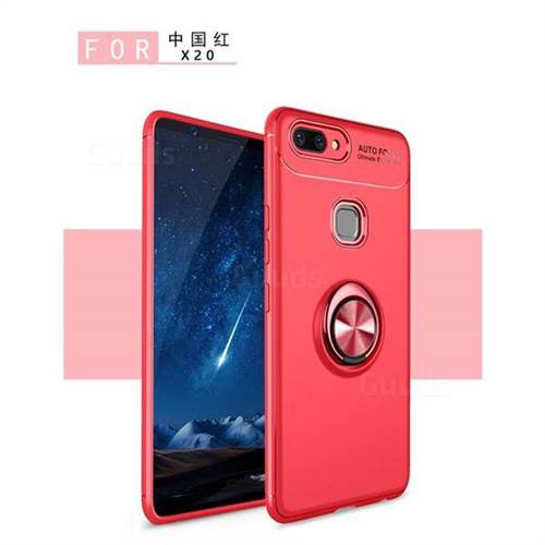 Auto Focus Invisible Ring Holder Soft Phone Case for Vivo X20 - Red