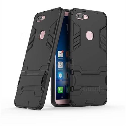 Armor Premium Tactical Grip Kickstand Shockproof Dual Layer Rugged Hard Cover for Vivo X20 - Black