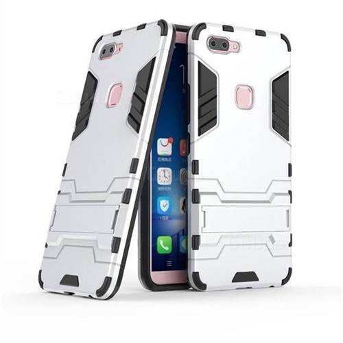 Armor Premium Tactical Grip Kickstand Shockproof Dual Layer Rugged Hard Cover for Vivo X20 - Silver