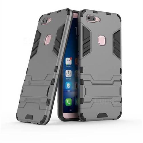 Armor Premium Tactical Grip Kickstand Shockproof Dual Layer Rugged Hard Cover for Vivo X20 - Gray
