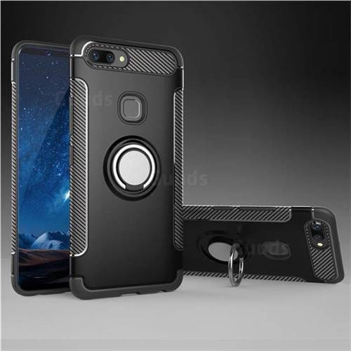 Armor Anti Drop Carbon PC + Silicon Invisible Ring Holder Phone Case for Vivo X20 - Black