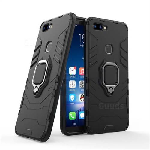 Black Panther Armor Metal Ring Grip Shockproof Dual Layer Rugged Hard Cover for Vivo X20 - Black