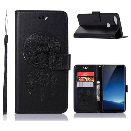 Intricate Embossing Owl Campanula Leather Wallet Case for Vivo X20 - Black