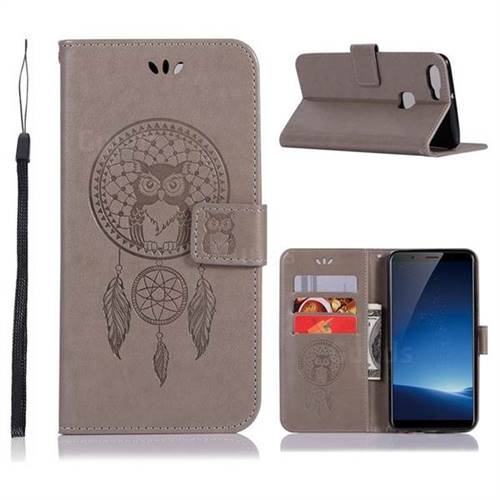 Intricate Embossing Owl Campanula Leather Wallet Case for Vivo X20 - Grey