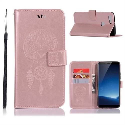 Intricate Embossing Owl Campanula Leather Wallet Case for Vivo X20 - Rose Gold