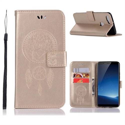 Intricate Embossing Owl Campanula Leather Wallet Case for Vivo X20 - Champagne