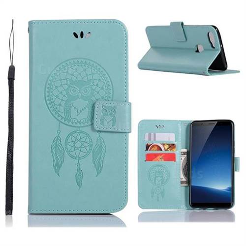 Intricate Embossing Owl Campanula Leather Wallet Case for Vivo X20 - Green