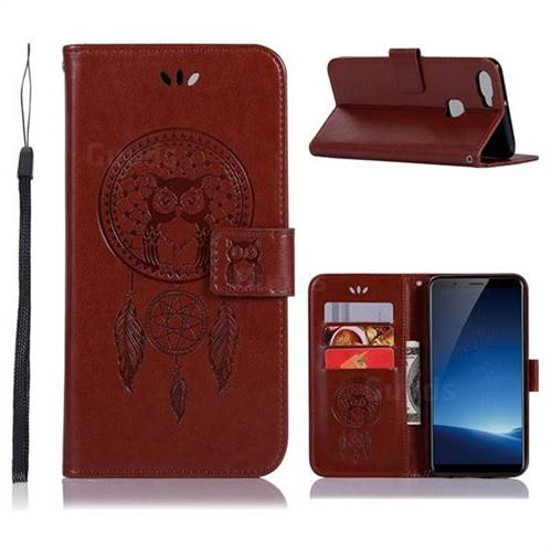 Intricate Embossing Owl Campanula Leather Wallet Case for Vivo X20 - Brown
