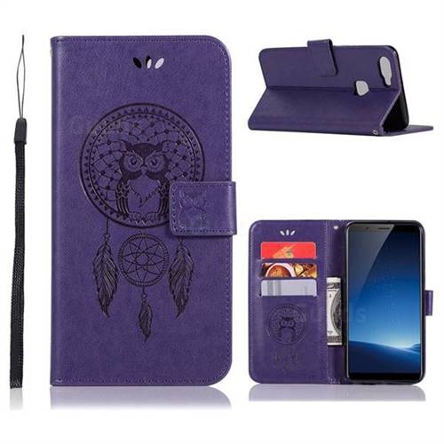 Intricate Embossing Owl Campanula Leather Wallet Case for Vivo X20 - Purple