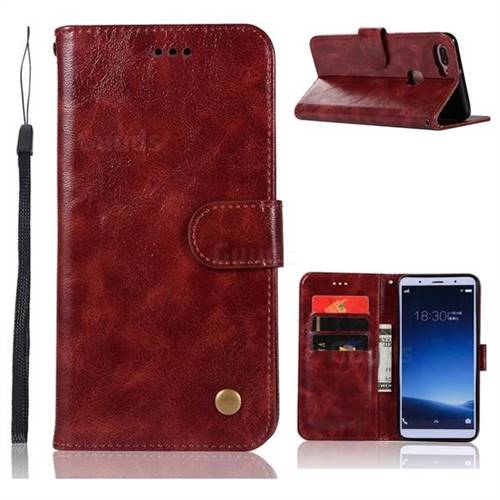 Luxury Retro Leather Wallet Case for Vivo X20 - Wine Red