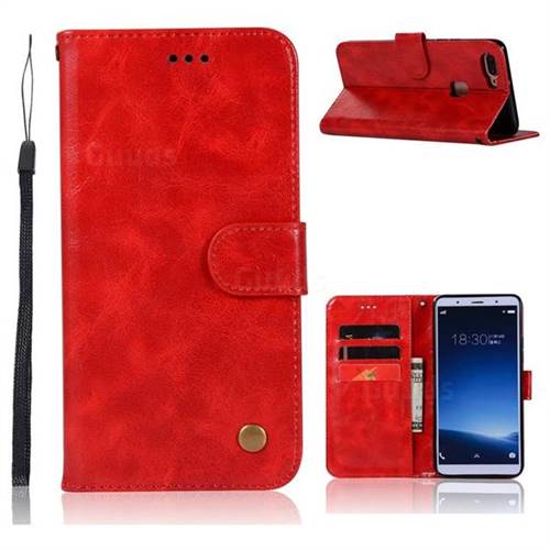 Luxury Retro Leather Wallet Case for Vivo X20 - Red