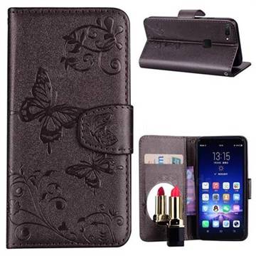 Embossing Butterfly Morning Glory Mirror Leather Wallet Case for Vivo X20 - Silver Gray