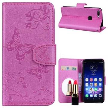 Embossing Butterfly Morning Glory Mirror Leather Wallet Case for Vivo X20 - Rose