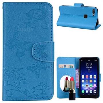 Embossing Butterfly Morning Glory Mirror Leather Wallet Case for Vivo X20 - Blue