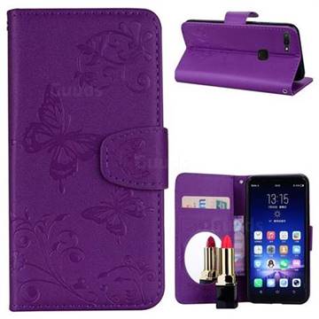 Embossing Butterfly Morning Glory Mirror Leather Wallet Case for Vivo X20 - Purple