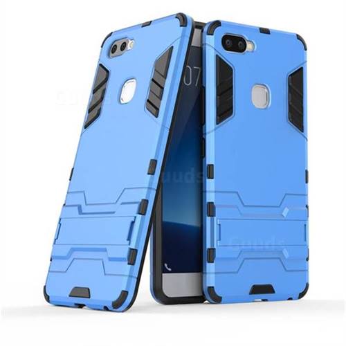 Armor Premium Tactical Grip Kickstand Shockproof Dual Layer Rugged Hard Cover for Vivo X20 Plus - Light Blue