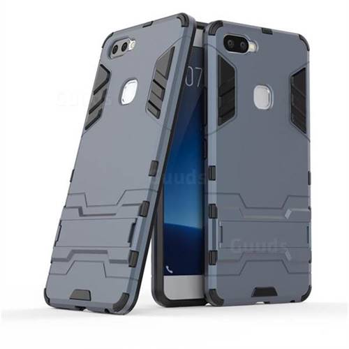 Armor Premium Tactical Grip Kickstand Shockproof Dual Layer Rugged Hard Cover for Vivo X20 Plus - Navy