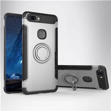 Armor Anti Drop Carbon PC + Silicon Invisible Ring Holder Phone Case for Vivo X20 Plus - Silver