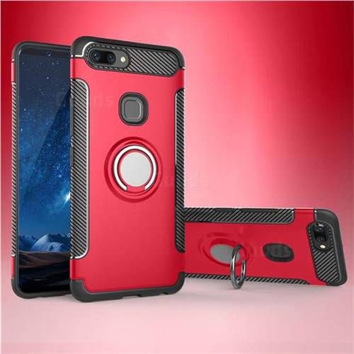 Armor Anti Drop Carbon PC + Silicon Invisible Ring Holder Phone Case for Vivo X20 Plus - Red