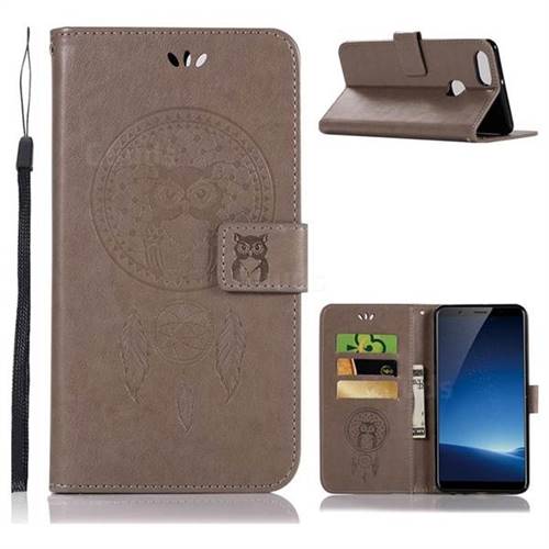 Intricate Embossing Owl Campanula Leather Wallet Case for Vivo X20 Plus - Grey