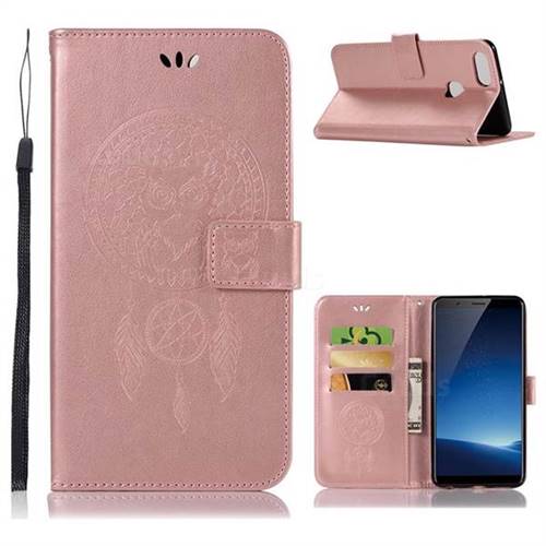Intricate Embossing Owl Campanula Leather Wallet Case for Vivo X20 Plus - Rose Gold