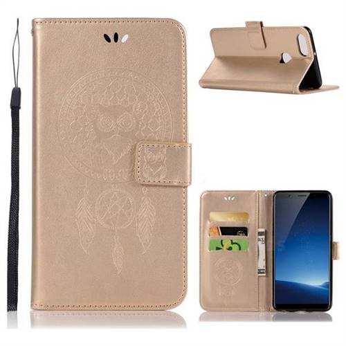 Intricate Embossing Owl Campanula Leather Wallet Case for Vivo X20 Plus - Champagne