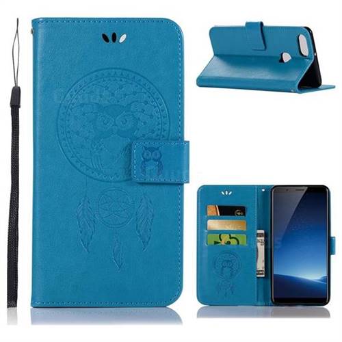Intricate Embossing Owl Campanula Leather Wallet Case for Vivo X20 Plus - Blue