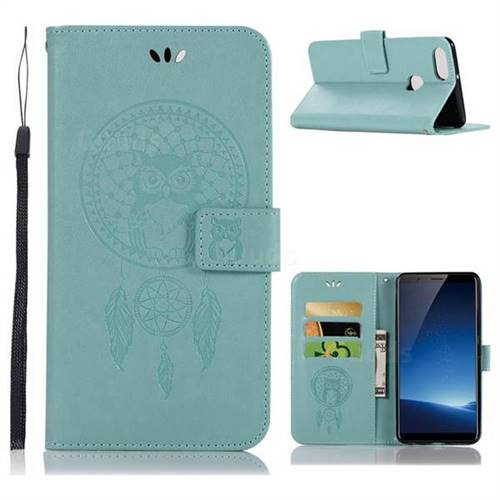 Intricate Embossing Owl Campanula Leather Wallet Case for Vivo X20 Plus - Green