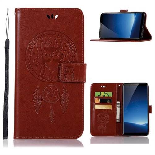 Intricate Embossing Owl Campanula Leather Wallet Case for Vivo X20 Plus - Brown