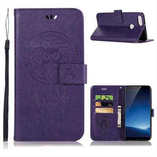Intricate Embossing Owl Campanula Leather Wallet Case for Vivo X20 Plus - Purple