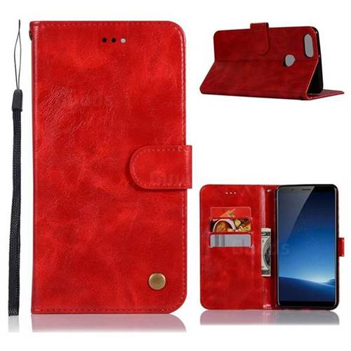 Luxury Retro Leather Wallet Case for Vivo X20 Plus - Red