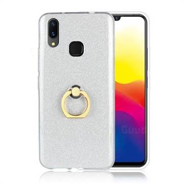 Luxury Soft TPU Glitter Back Ring Cover with 360 Rotate Finger Holder Buckle for vivo X21 - White