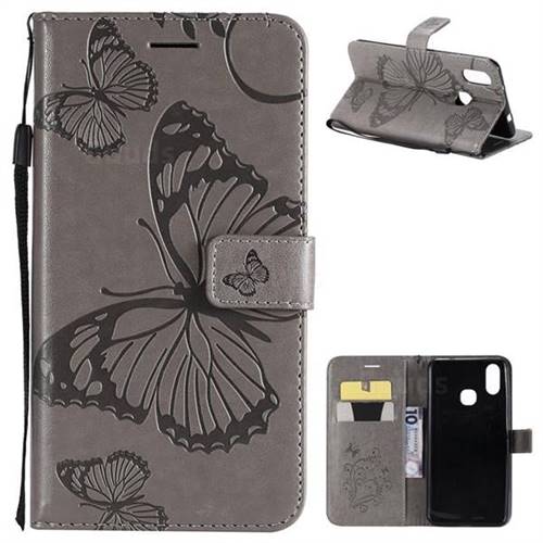 Embossing 3D Butterfly Leather Wallet Case for vivo X21 - Gray