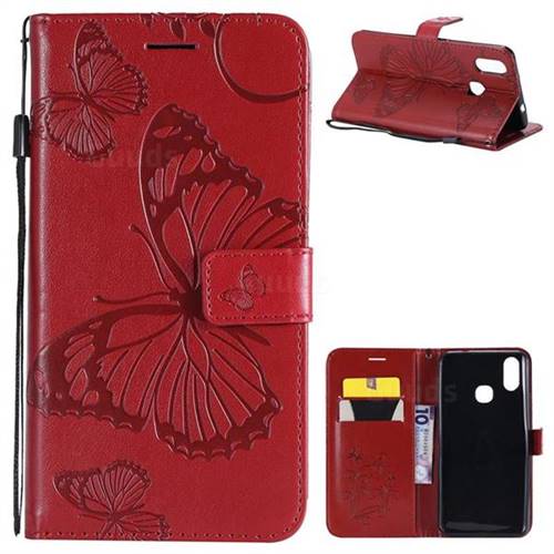 Embossing 3D Butterfly Leather Wallet Case for vivo X21 - Red