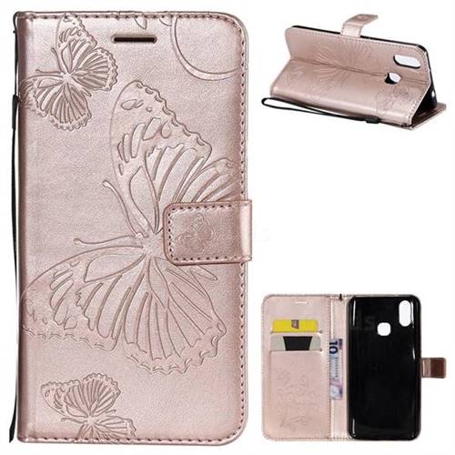 Embossing 3D Butterfly Leather Wallet Case for vivo X21 - Rose Gold