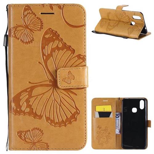 Embossing 3D Butterfly Leather Wallet Case for vivo X21 - Yellow