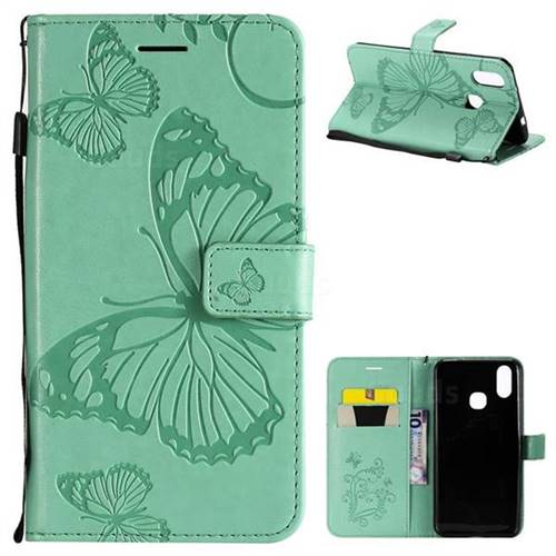 Embossing 3D Butterfly Leather Wallet Case for vivo X21 - Green