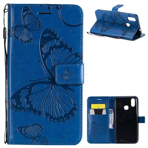 Embossing 3D Butterfly Leather Wallet Case for vivo X21 - Blue