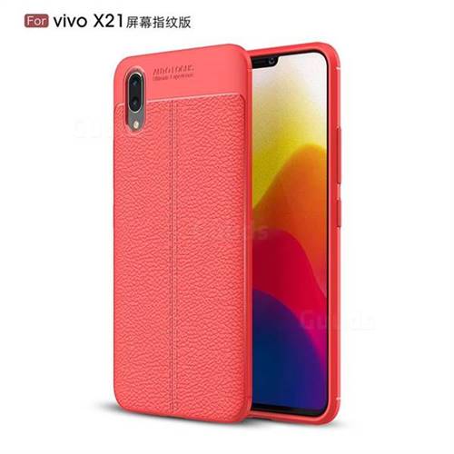Luxury Auto Focus Litchi Texture Silicone TPU Back Cover for vivo X21 UD - Red
