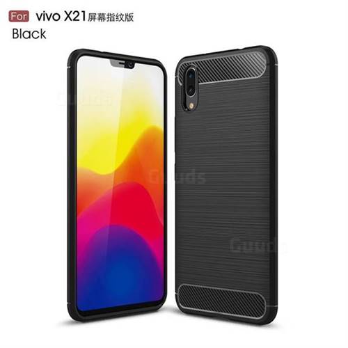 Luxury Carbon Fiber Brushed Wire Drawing Silicone TPU Back Cover for vivo X21 UD - Black