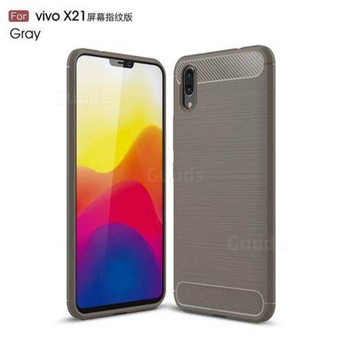 Luxury Carbon Fiber Brushed Wire Drawing Silicone TPU Back Cover for vivo X21 UD - Gray