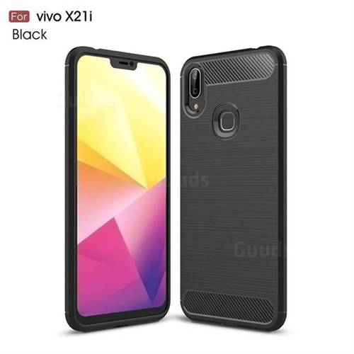 Luxury Carbon Fiber Brushed Wire Drawing Silicone TPU Back Cover for vivo X21i - Black