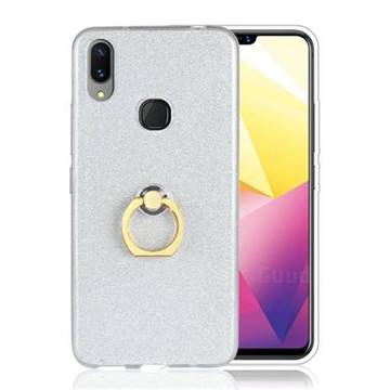 Luxury Soft TPU Glitter Back Ring Cover with 360 Rotate Finger Holder Buckle for vivo X21i - White