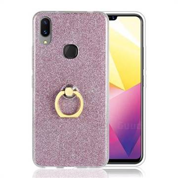 Luxury Soft TPU Glitter Back Ring Cover with 360 Rotate Finger Holder Buckle for vivo X21i - Pink