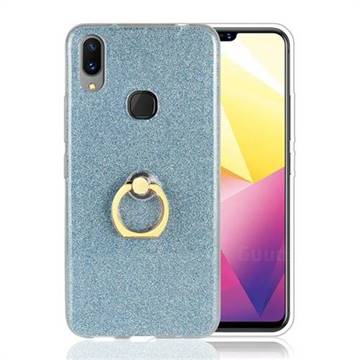 Luxury Soft TPU Glitter Back Ring Cover with 360 Rotate Finger Holder Buckle for vivo X21i - Blue
