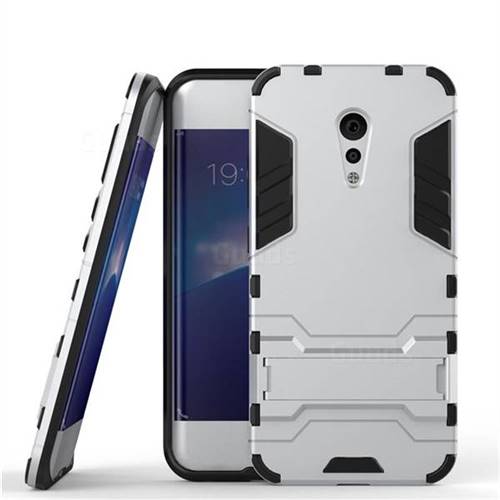 Armor Premium Tactical Grip Kickstand Shockproof Dual Layer Rugged Hard Cover for Vivo Xplay6 - Silver