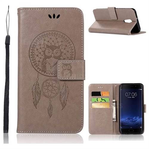 Intricate Embossing Owl Campanula Leather Wallet Case for Vivo Xplay6 - Grey